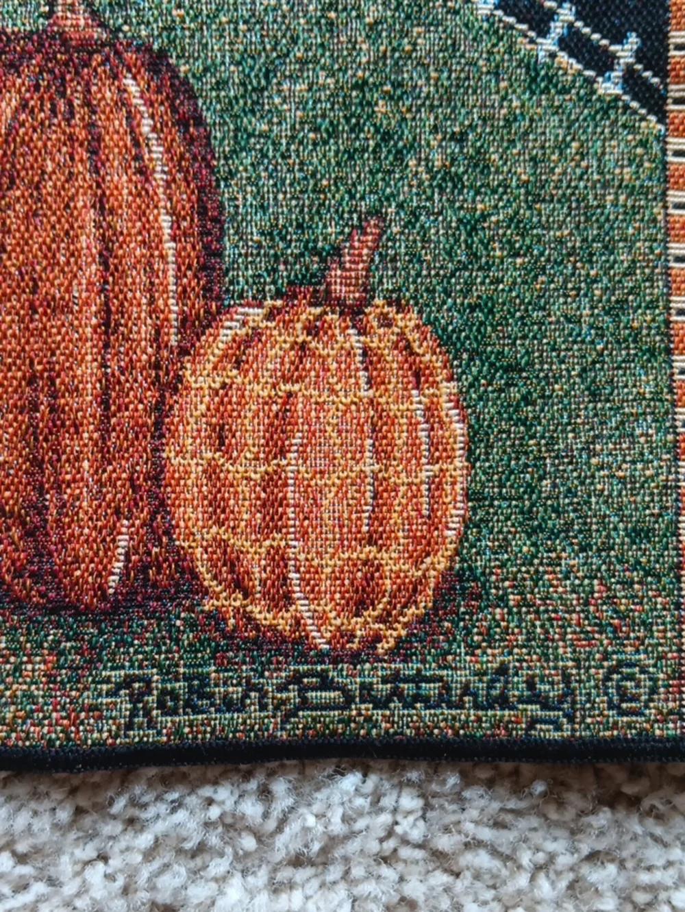 Set Of 2 Folk Art Fall Pumpkin Tapestry Placemats By Robin Betterly. USA Made